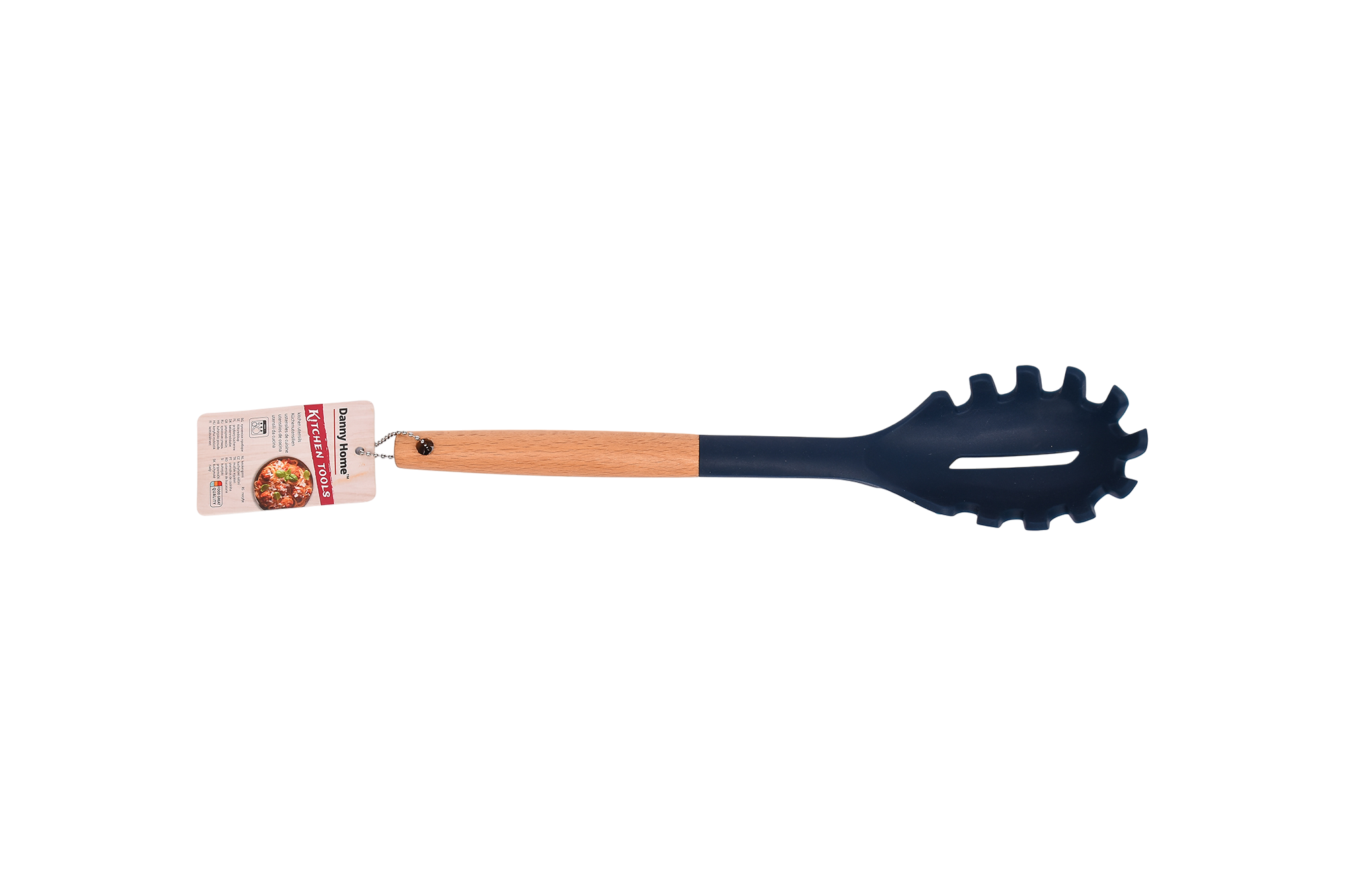DH3566-MIX-2.png Silicone fork pasta spoon with wooden handle - Image 1