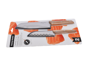 Stainless Steel Santoku Knife Set with Acacia Wood Handles 2 Pieces