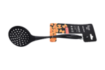 Silicone food straining spoon with Black stainless steel handle