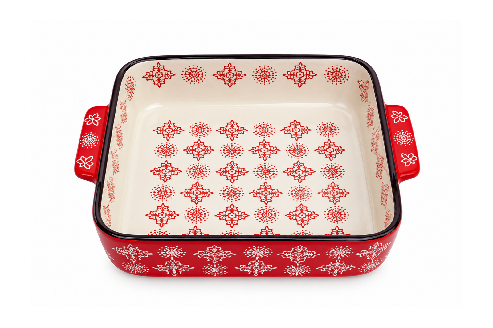 image6_2000x1333 (1) Porcelain Square Baking Dish 10" - 24.5 cm - Cream & Red Pattern - Image 1