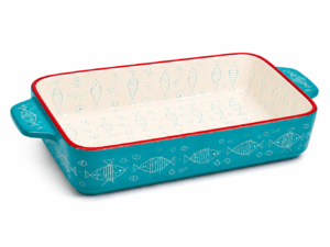 Porcelain Rectangular Baking Dish 12.5" - 31 cm - Cream & Blue Fish