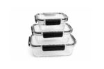 3 Pieces Square Glass Food Storage Container Set with Airtight Lids
