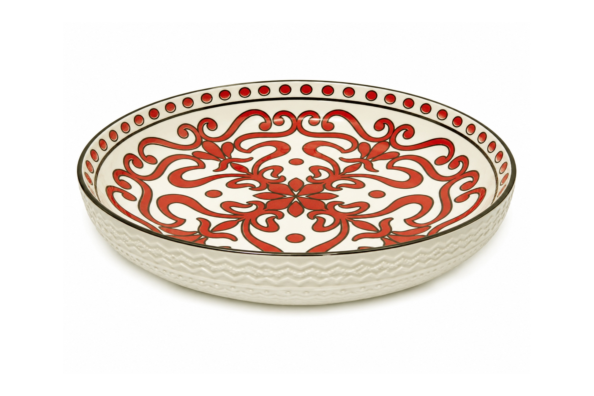 SE120TP-4-1-1.jpg 30 cm White x Red Porcelain Soup Plate for Baking and Serving - Image 1