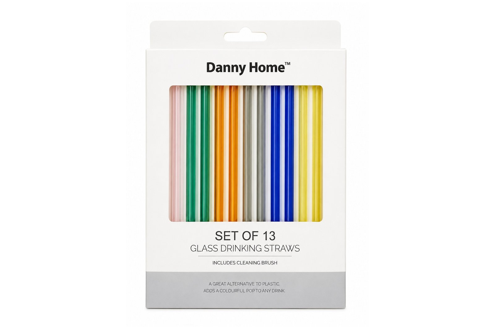 STR20-1-1.jpg Glass Drinking Straws Set 13 Pieces with Cleaning Brush - Straight - Image 1