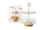 Glass 2 Tier Serving Stand with Gold Frame - Image 2