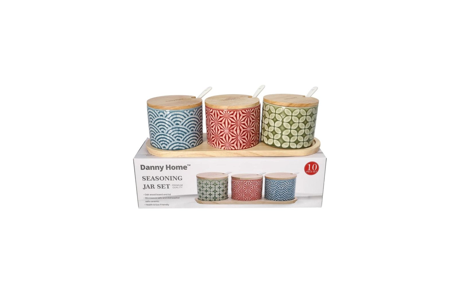 T04-14-1-1.jpg Porcelain Geometric Seasoning Canisters Set with Oak Board - Image 1