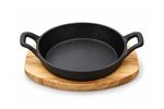 Cast Iron Round Dish with Handles and Wooden Serving Base 18 cm